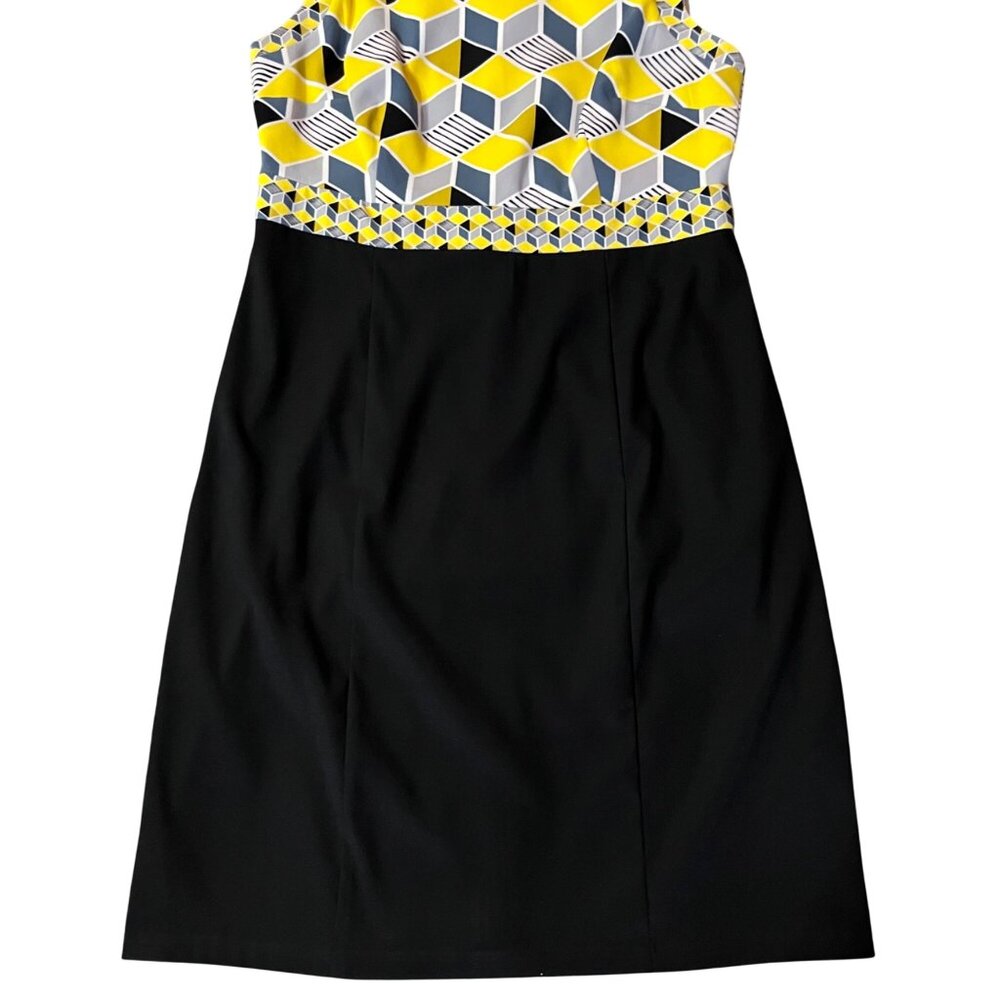 Dressbarn Womens 12 Sleeveless Black Yellow Geometric Dress Used - Picture 4 of 14